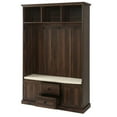 thumbnail image 5 of Wooden Hall Tree with 3 Hooks, 3-in-1 Storage Shoe Cabinet with 2 Drawers 2 Cabinets and Open Shelves, Entryway Bench with Padded Seat, Mudroom Bench for Entrance Hallway Living Room (Brown), 5 of 9
