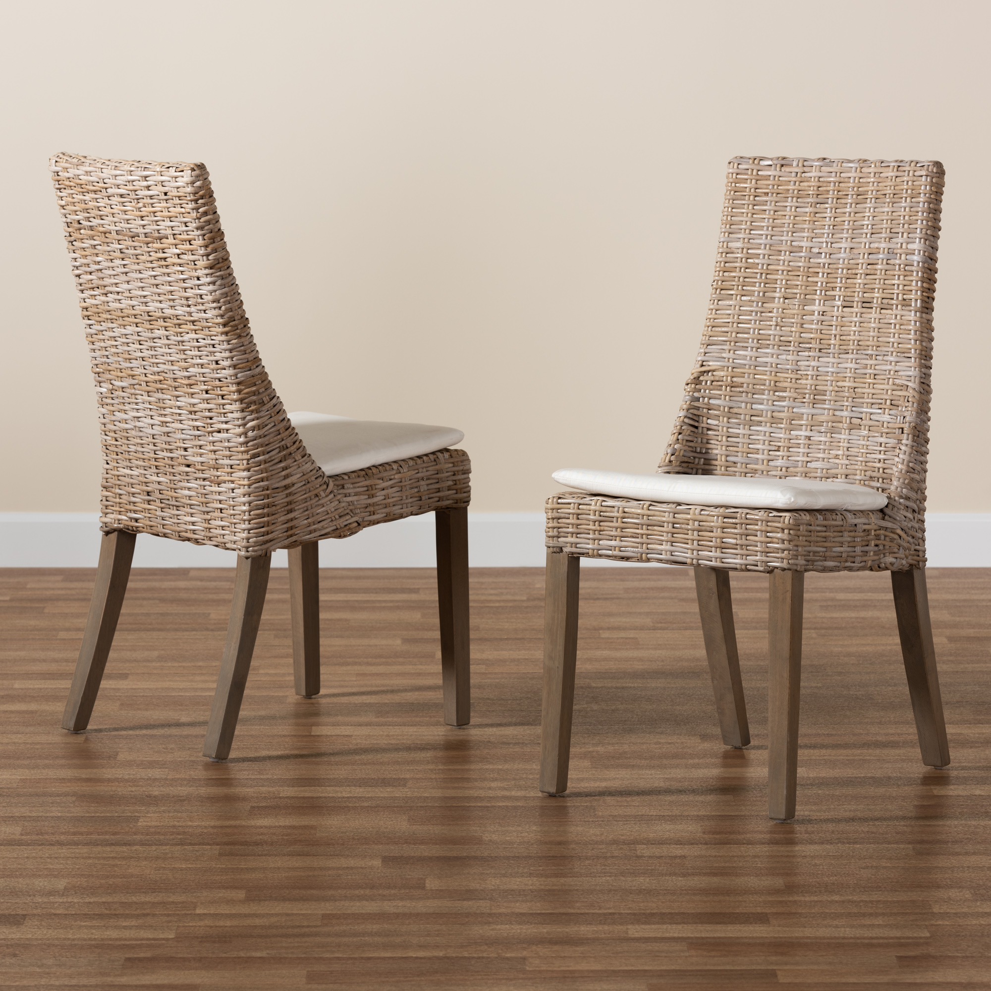 bali & pari Toby Rattan BOHO Dining Chairs, Set of 2, Greywashed