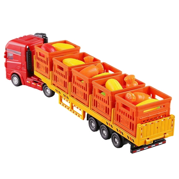 Large Inertial Transport Truck Toy for City Simulation, Fruit and Vegetable Trailer Model Vehicle, Big Carrier Truck for Educational Play