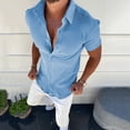 thumbnail image 2 of BOBOGOJP Chemise en Coton et Lin pour Hommes, Manches Courtes, Performance, Boutonnée, Bleu Clair TTG, 2 of 5