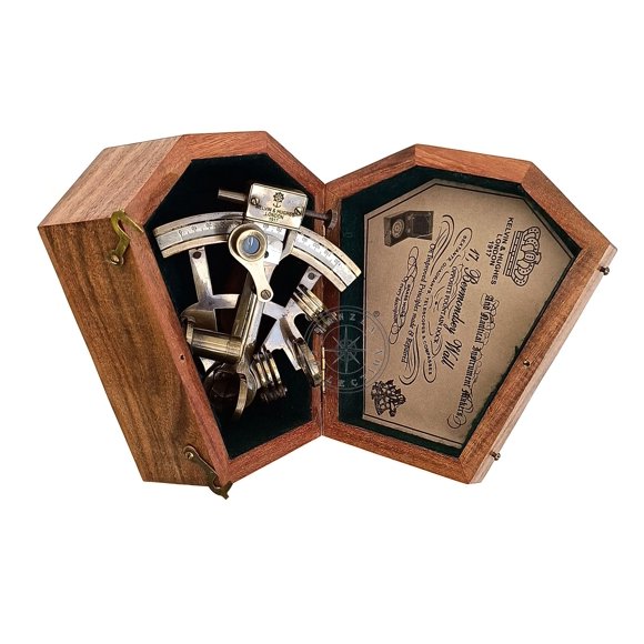 Brass Nautical Sextant with Hexagon Wooden Box, Kelvin & Hughes 1917 London Sextant for Mariners Surveyors, Navigation Ship's Instruments Vintage Style Wedding & Graduation Gifts