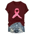 thumbnail image 4 of CLOISE Breast Cancer Shirts for Women Short Sleeve Round Neck T Shirts Ribbon Pink Breast Cancer Awareness Blouses Trendy Casual Tops Cancer Fight Fall Clothes Wine S, 4 of 4