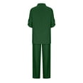 thumbnail image 5 of YI YI 2 Piece Cotton Linen Outfits for Women Summer Dressy Business Work Suits Streetwear Button Down Tops and Pants Suit 5XL Army Green, 5 of 5