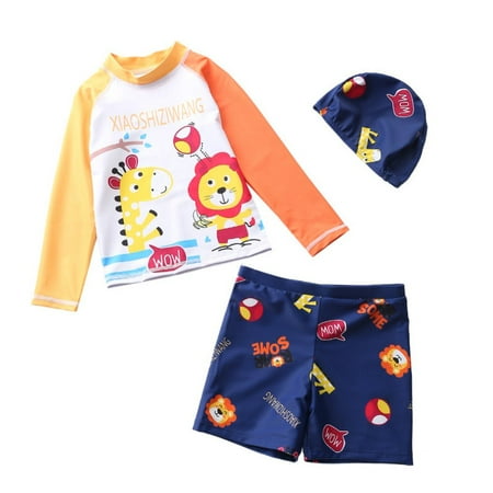 

Baby Boy Swimsuit Two Pieces Bathing Suits Short Sleeve Sets with Hat UPF50+ Sun Protection Swimwear