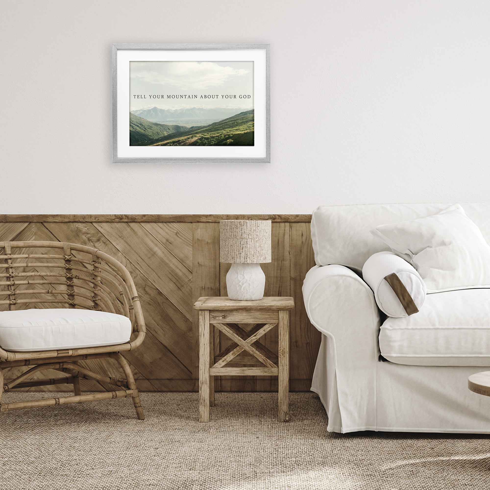 Stupell Industries Tell Your Mountain About God Gray Framed Print Under Glass, design by Kali Wilson