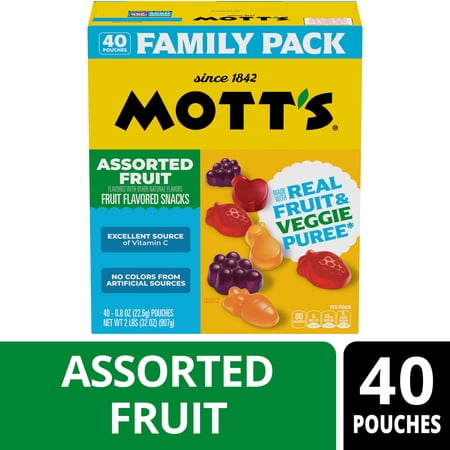 Mott's Gluten Free Assorted Fruit Flavored Snacks, Made with Real Fruit Puree (40 Pack)