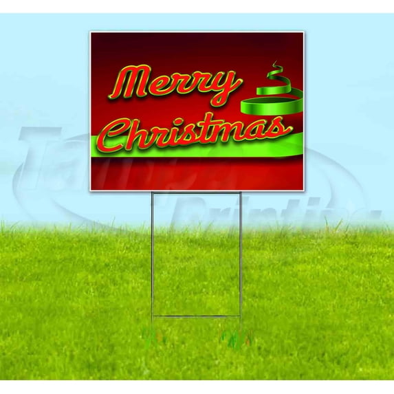 Merry Christmas V3 (18" X 24") Yard Sign, Includes Metal Step Stake