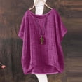 thumbnail image 4 of TIREOW Cotton Linen Tops for Girls Oversized Summer Boho Short Sleeve Shirts Teen Kids Plain Loose Lightweight Beach Blouse (Purple, 15-16 Years), 4 of 7