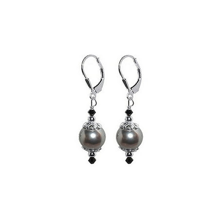 Lampwork Crystal Silver Earrings - Gem Avenue 925 Sterling Silver Round Shape Blue Faux Pearl Drop Earrings