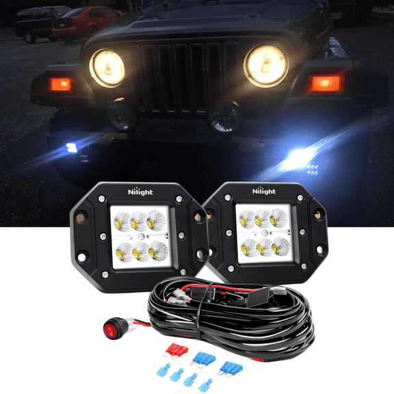 5" LED Light Bar 2PCS 18w LED Flood Off Road Light Pods,Lights with Wiring Harness Kit Flush Mount Fog Lamps for Truck Car Golf Cart SUV