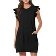 thumbnail image 2 of Leesechin Summer Dresses for Women Ladies Plus Size Elegant Dress Sweet & Cute V-Neck Mini Dress with Pocket Short Sleevele Ruffle Dress, 2 of 9