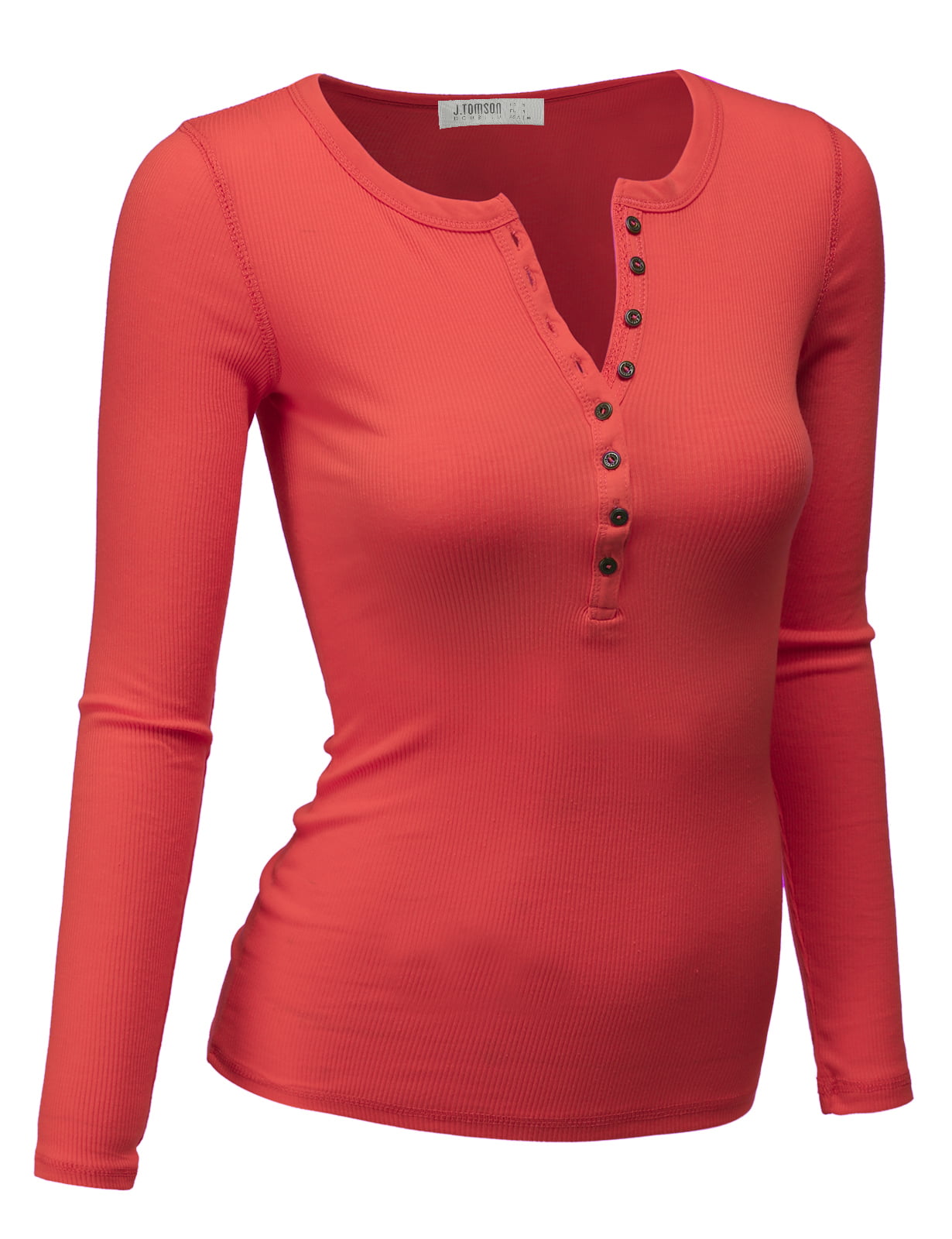 Doublju Women's Thermal Henley Long Sleeve Top with Plus Size 