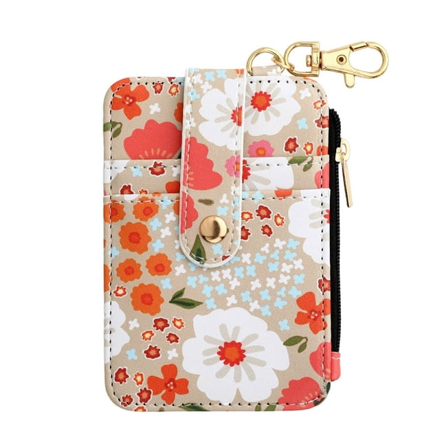 Hearth & Gear Vertical Zipper Card Holder Keychain Slim Bifold Wallet With Secure Pocket And Metal Hook For Easy Carry