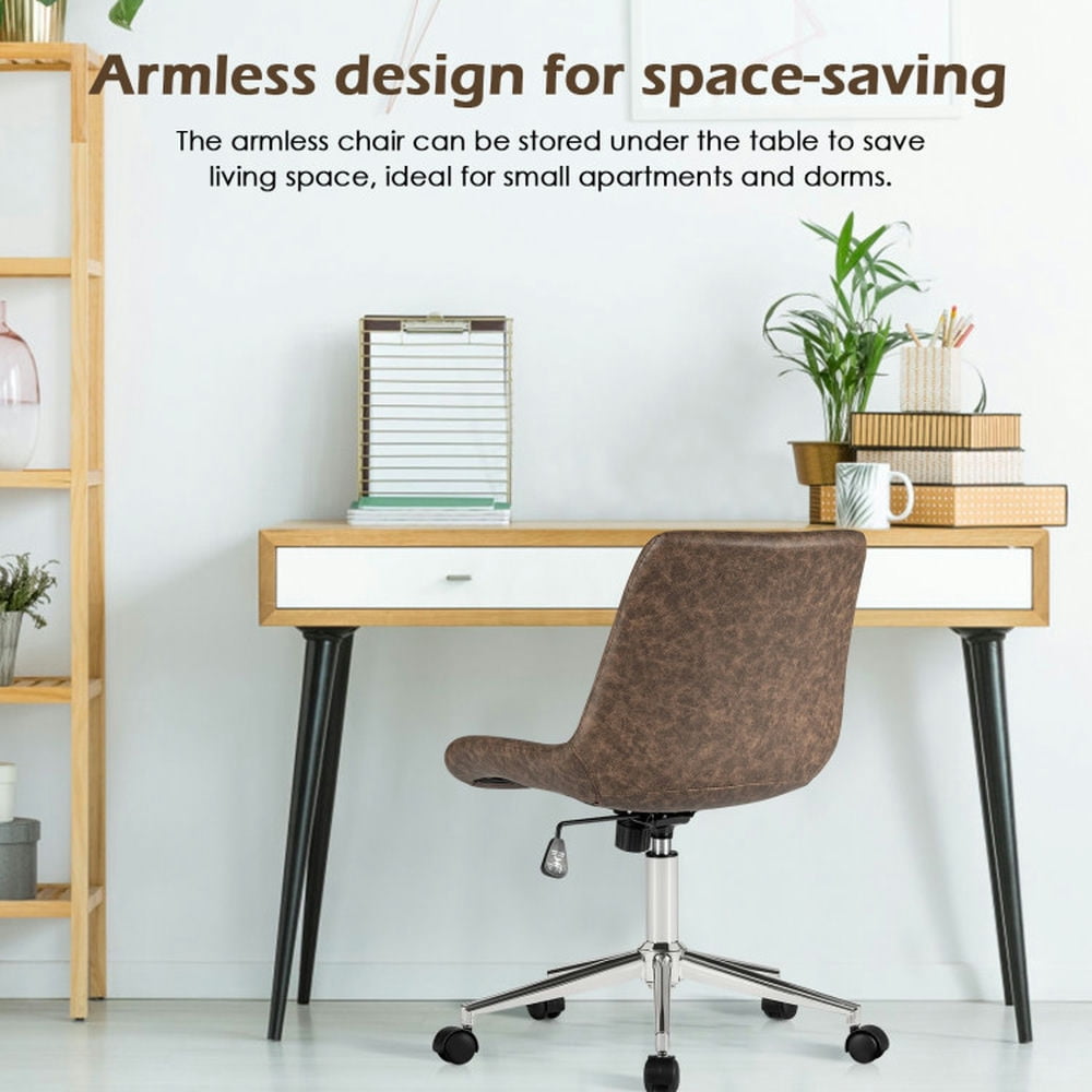 Demi Bonn Leather Armless Adjustable Mid-Back Office Chair for Home, Bedroom, Study, Rolling Work Computer Desk Chair, Brown