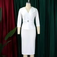 thumbnail image 3 of Sheath Dress for Women's 3/4 Sleeve Lapel Neck Collar Belted Work Office Dress, 3 of 8