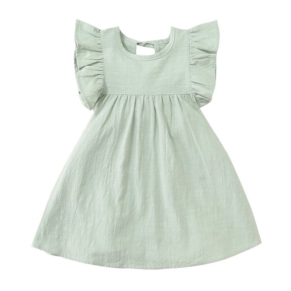 Bobifish Little Girls Dresses Crew Neck Ruffle Cap Sleeve Back Cutout Crinkled A-Line Dresses Summer Cute Daily Wear Sundress
