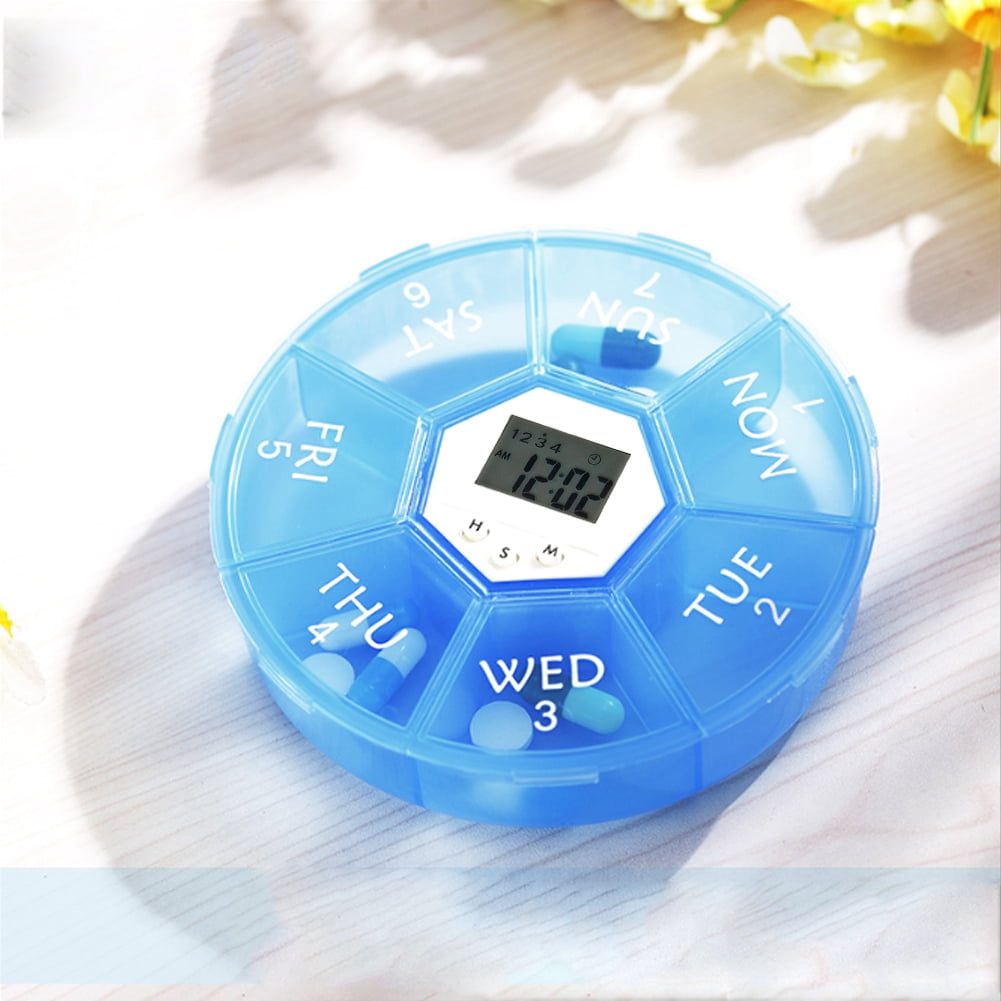 FAGINEY Portable Round Shape 7 Days Pill Box Medicine Holder Organizer