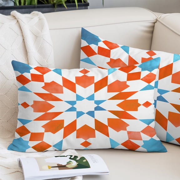 Orange Blue Boho Pillow Covers King, Modern Ethnic Abstract Geometric Soft Brushed Microfiber Breathable Throw Pillow Covers, Decorative Pillowcase with Zipper for Couch Sofa Bedroom 20"x36"