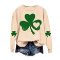 thumbnail image 4 of Moxiu St Patrick's Day Sweatshirts for Women Green Irish Clover Long Sleeve Sweatshirt Crewneck Shamrock Printed Pullover Tops 2025 Beige,XS, 4 of 5