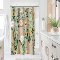 Small Stall Shower Curtain 36 x 72 Inch, Half Narrow Boho Floral Shower Curtain for Bathroom, Tropical Leaves Flower Plant Cute Fabric Shower Curtain Set with Hooks, Beige