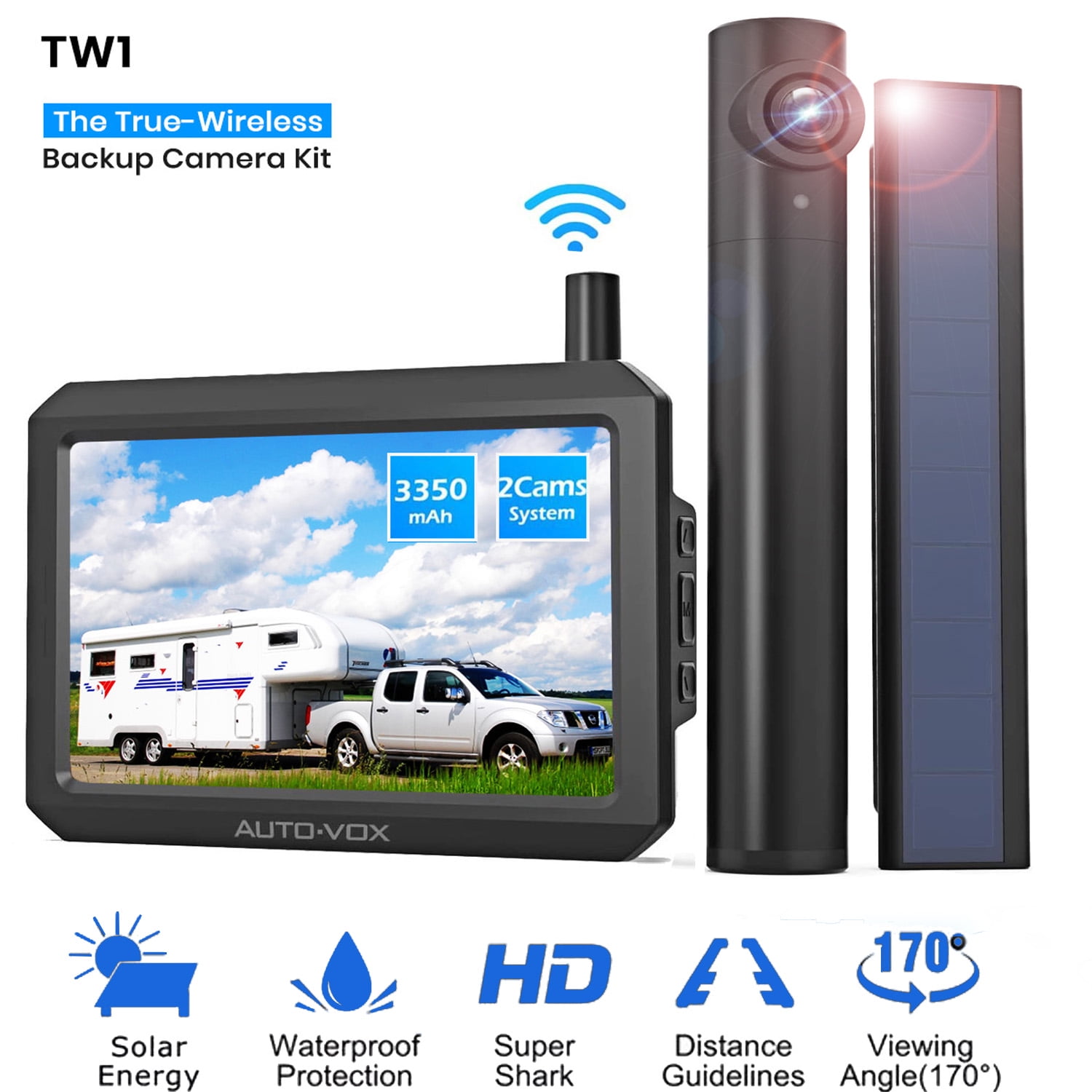 AutoVox Solar Wireless Backup Camera with Solar Panel, Trailer Rear