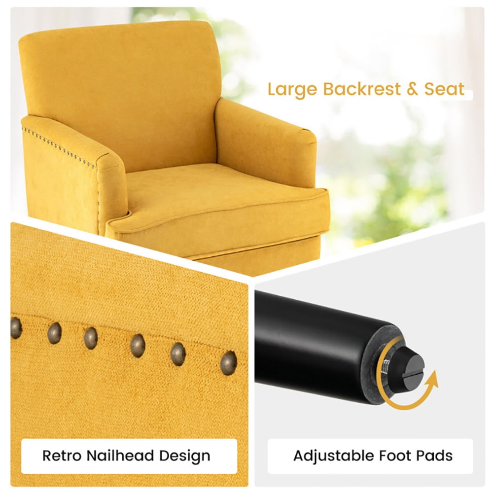 Finihen Upholstered Accent Armchair, Modern Upholstered Padded Accent Chair with Rubber Wood Legs, for Living Room, Bedroom, Yellow
