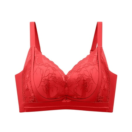 Gnurob Women s Sexy Lace Bras No Underwire Bra Plus Size Bralettes Hide Back Fat lingerie Push Up Brassiere Comfort Breathable Bralette Sports Everyday Wear Clearance Saving Red Medium