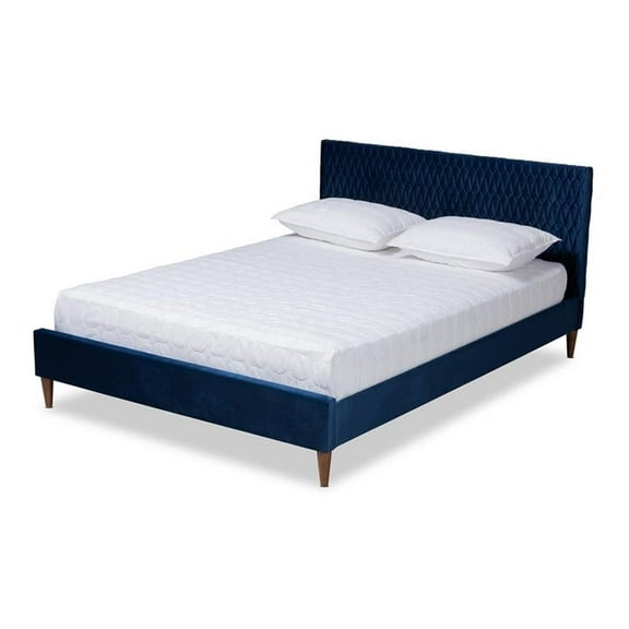 Bowery Hill Modern Upholstered Queen Bed in Royal Blue Velvet