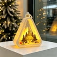 thumbnail image 3 of Christmas Hanging Night Light – Triangular LED Lamp with Tree, Santa & Snowman Pattern, Warm White Glow, Battery Operated Desktop Decor for Xmas Home, 3 of 6
