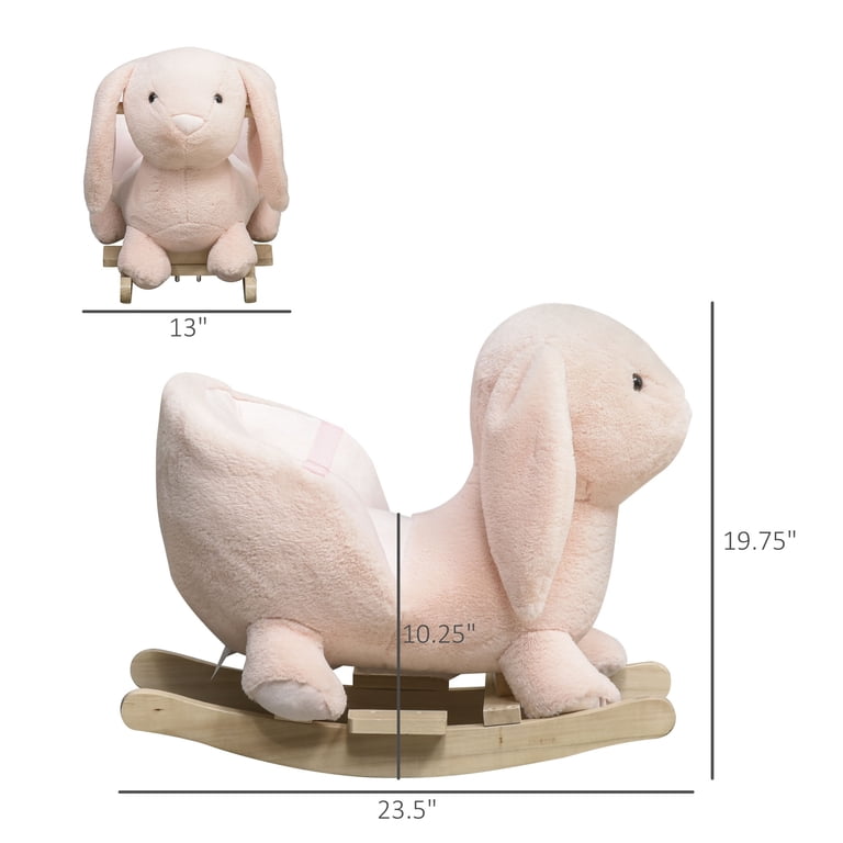Toddler Qaba Rabbit Wooden – Plush Stuffed Rocker With Sound, Seat Belt ...
