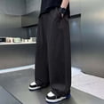 thumbnail image 2 of WAYUTE Boys Pants Solid Color Loose Fit Straight Leg Baggy Pants Lightweight Breathable Summer Trousers for Big Kids Play Versatile Casual Outdoor,11-12 Y,Black, 2 of 4