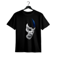 thumbnail image 1 of 1pc Mens Casual Cotton T Shirt With Mexican Art Demon Blue Libre Wrestler Legend Applique Geometric Pattern For Sports Running Hiking Outdoor Activities Unisex Teens Adults Black, 1 of 6