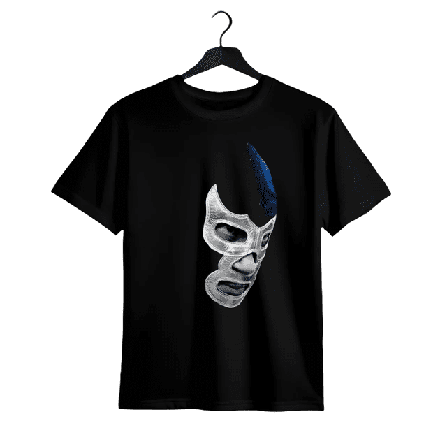 1pc Mens Casual Cotton T Shirt With Mexican Art Demon Blue Libre Wrestler Legend Applique Geometric Pattern For Sports Running Hiking Outdoor Activities Unisex Teens Adults Black