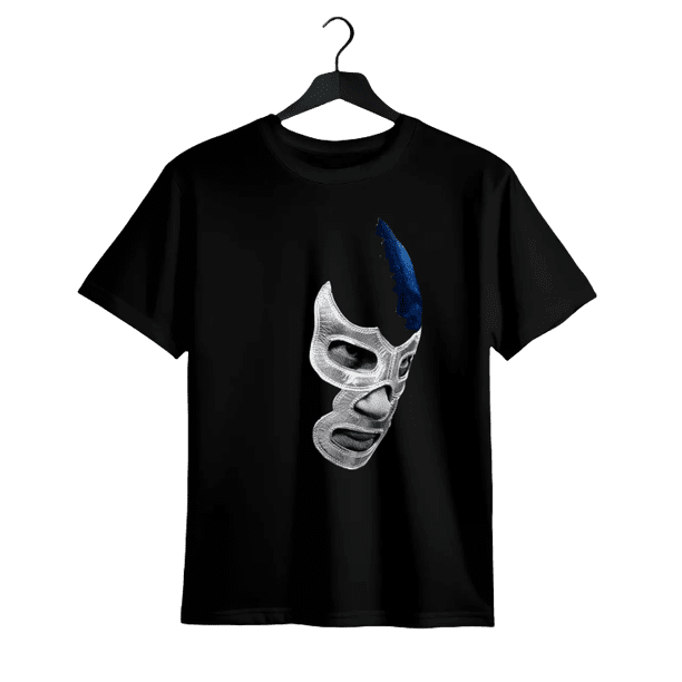 1pc Mens Casual Cotton T Shirt With Mexican Art Demon Blue Libre Wrestler Legend Applique Geometric Pattern For Sports Running Hiking Outdoor Activities Unisex Teens Adults Black