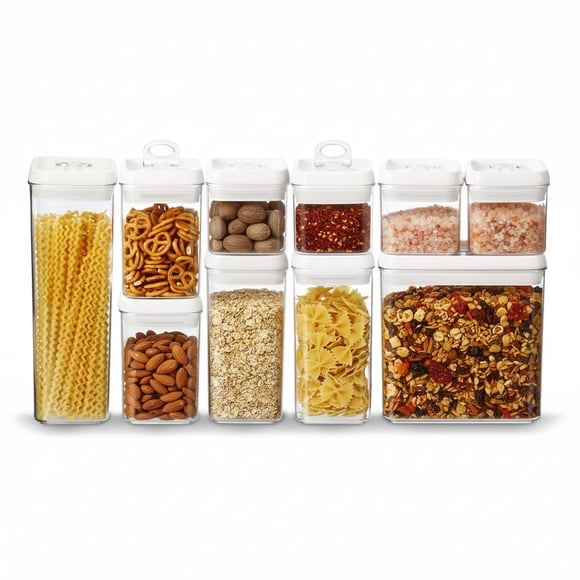 Felli Flip Tite Storage Container with 4 Inch Lid SQUARE & RECTANGLE, Air Tight Ring Seal Top Clear Acrylic Canister Jar, Spice Pasta Cereal Snack Pa