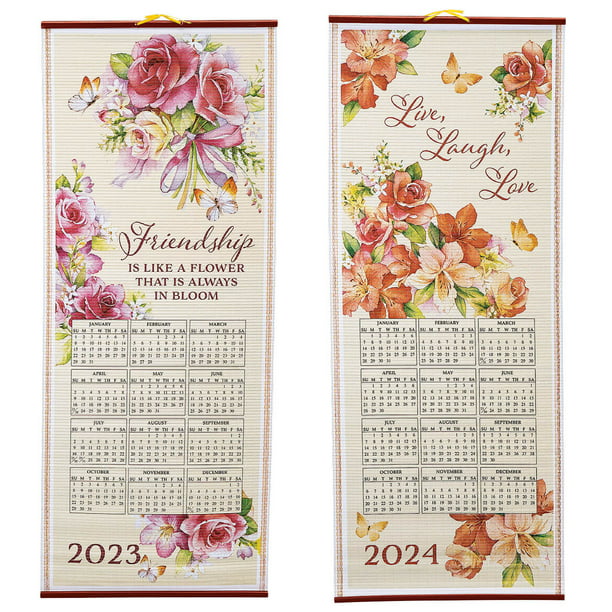 DualSided 2 Year Scroll Calendar, Pastel Floral Design Ideal for