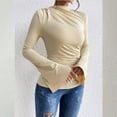 thumbnail image 4 of ManxiVoo Ribbed Boat Neck Bell Sleeve Top for Women Long Sleeve Ruched Detail Y2K Inspired Going Out Tops 2025 Trendy Casual Wear L Size Beige, 4 of 8