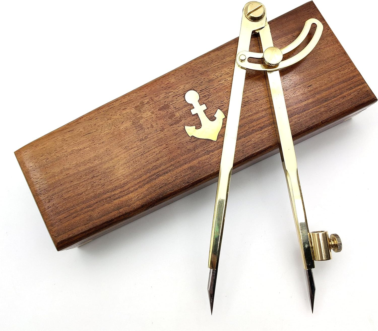 8 Inch Large Pencil Marking Compass Circle Leather Scratch Compass Maker Scriber Marking Wing Divider, Ideal for Drawing Circles, Scribing Wood Metal, Drafting, Map Plotting with wooden box