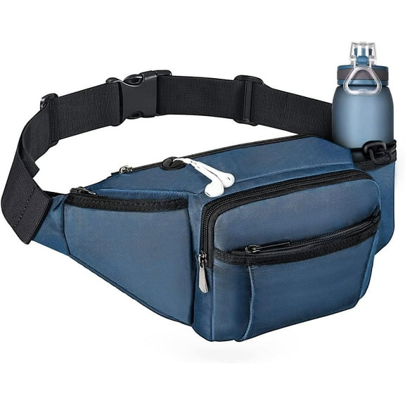 "Fanny Pack Waist Bag for Men Women, Lightweight Waist Pack with Water Bottle Holder, Adjustable Belt Bag with Multi-Pockets for Hiking, Dog Walking, Outdoor, Cycling, Running, Travel, Blue