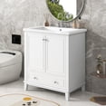 thumbnail image 2 of 30'' Bathroom Vanity with Ceramic Sink Combo, Solid Wood Bathroom Storage Cabinet with 2 Doors, Drawer and Adjustable Shelf, Freestanding Bathroom Vanities, White, 2 of 9