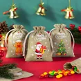 thumbnail image 4 of Venta al por mayor de bolsas de lino navideñas, dibujos animados de Papá Noel, muñeco de nieve, regalos de dulces, bolsa con cordón para bolsas de almacenamiento de embalaje para fiesta de Navidad, 4 of 5