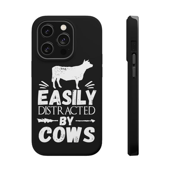 DistinctInk Tough Case for Apple iPhone 15 PRO (6.1" Screen), Compatible with MagSafe Charging - Easily Distracted By Cows