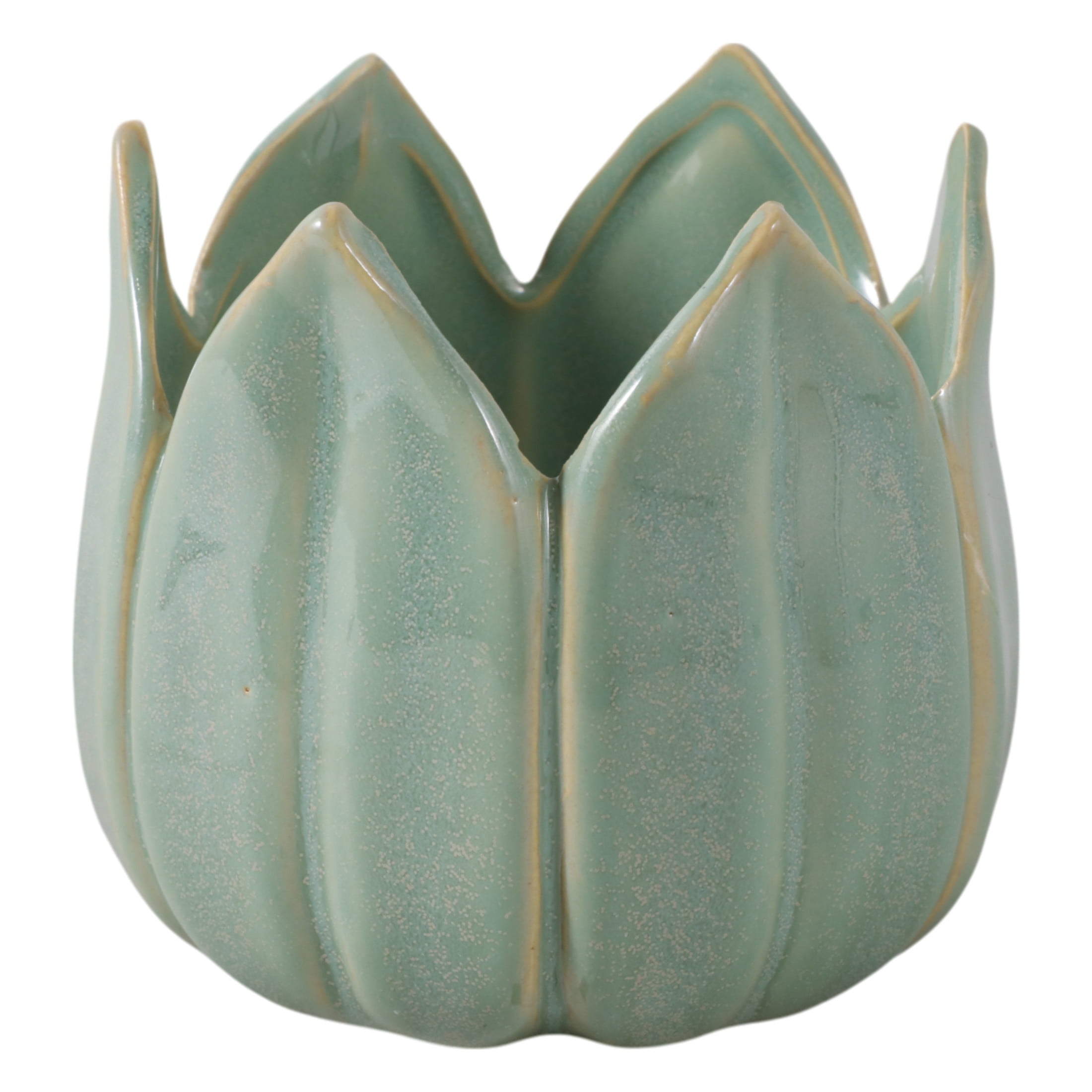 Decorative Ceramic Tulip Desk Organizer for Home Decor - Cute Office Accessory Decor for Small Desk Storage or Workspace Supplies - Stylish Destop Organizer for Bedroom or Bathroom - 4", Green