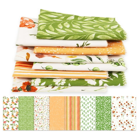 Soimoi 8 Pc Fat Quarter Bundle-FloralsPrint 18"x 22"DIY Patchwork-100% CottonPre-Cut Quilting Fabric Peach-Green-White