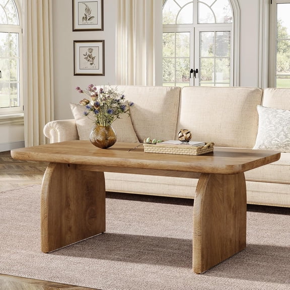 Tribesigns Rectangle Coffee Table, 47-Inch Wood Rectangular Living Room Table, Farmhouse Accent Center Table with Sturdy Base, Natural Brown