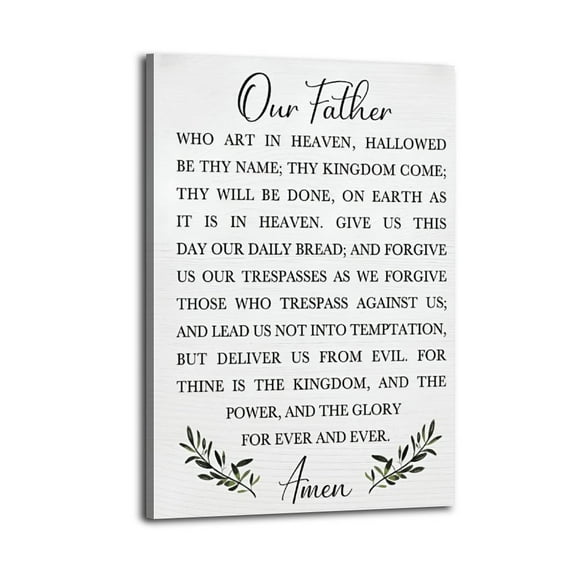 Christian Bible Verses Wall Decor Our Father Prayer Wall Decoration The Lords Prayer(1) Poster Wrapped Wooden Frame Wall Decor,Canvas Wall Art for Living Room,Bedroom,Office,Ready to Hang