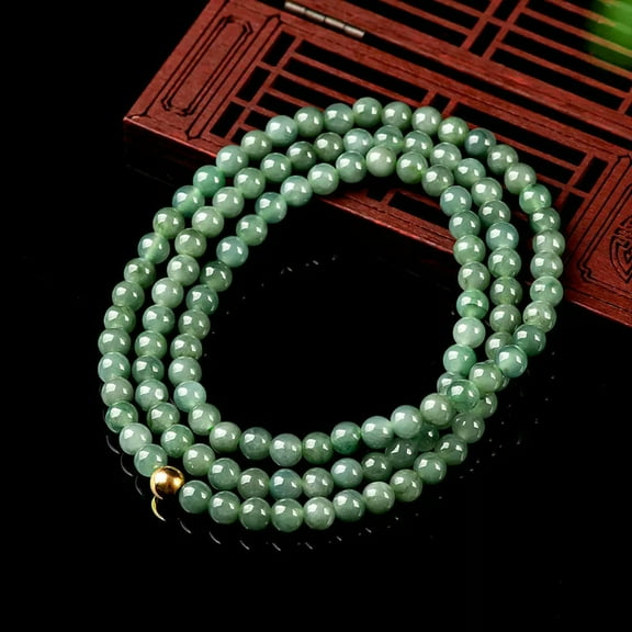 HOOUN Natural A Grade Jade Jadeite Chain Women Lucky 5.5mm Green Beaded Necklace