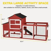 Aivituvin 82.4 Chicken Coop with Wheels, Large Hen House with Run, Chicken Cage for 4-6 Chickens, Weatherproof Asphalt Roof, Nesting Box & Pull-Out Tray (Red)