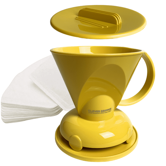 Clever Dripper Coffee Maker York Yellow Safe BPA Free Plastic Hassle-Free Ways Make Manual Pour Over Coffee & Cold Brew, 18 Fl Oz.