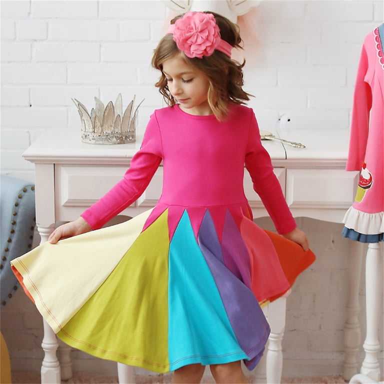 FDDMis Princess Dress for 3 Year Old Girls Toddler Christmas Dress Goth Long Sleeve Dress Fall Wedding Guest Dresses Girls Clothes Size 8-10 Girls, Pink 12-18 Months
